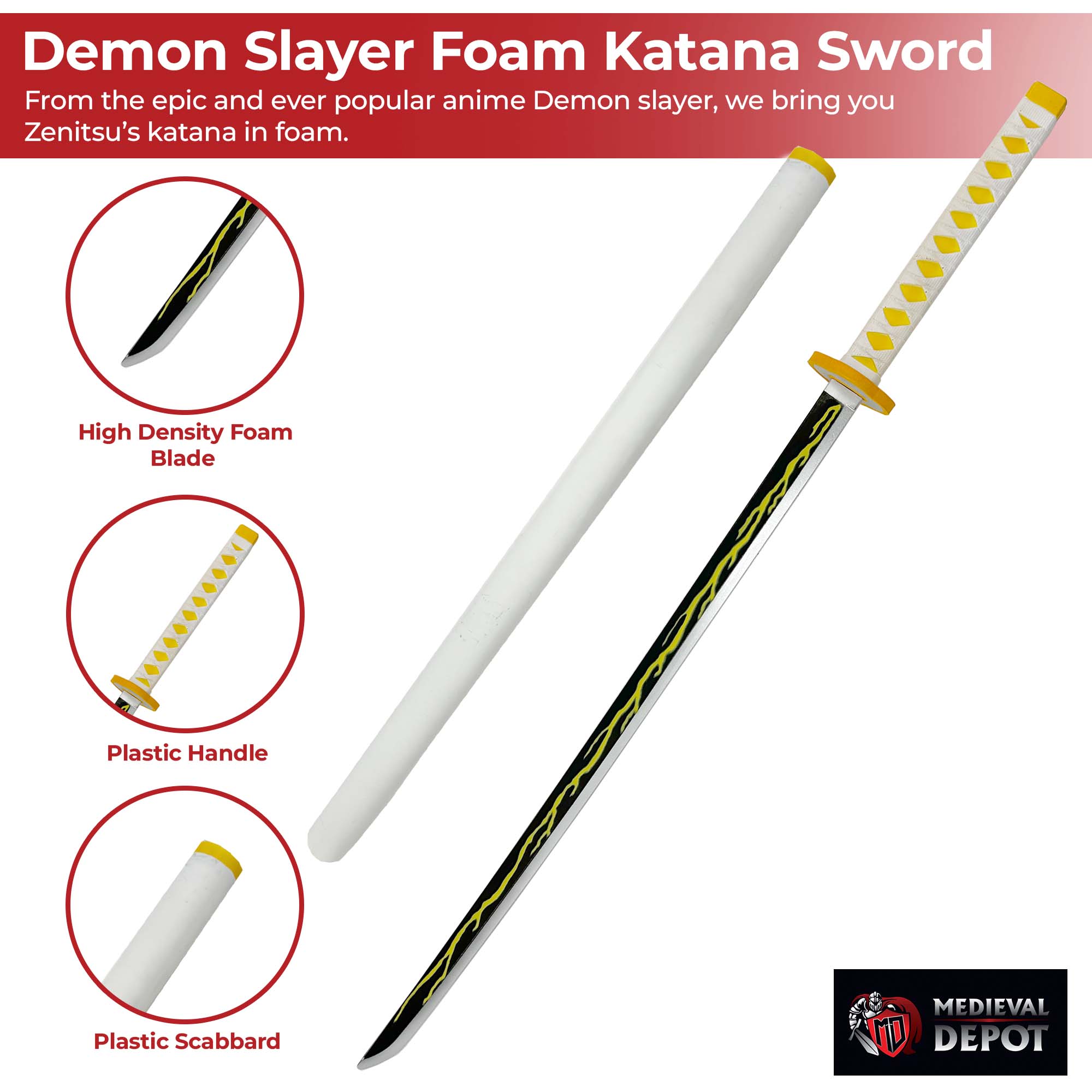 Zenitsu Agatsuma Demon Slayer Foam Katana Sword With Scabbard-2